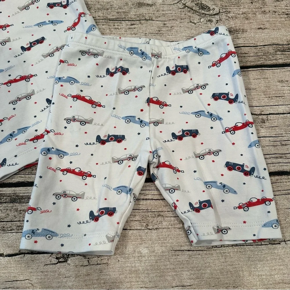 Kissy Kissy White Kids Pajama Set with Red and Blue Race Car Print